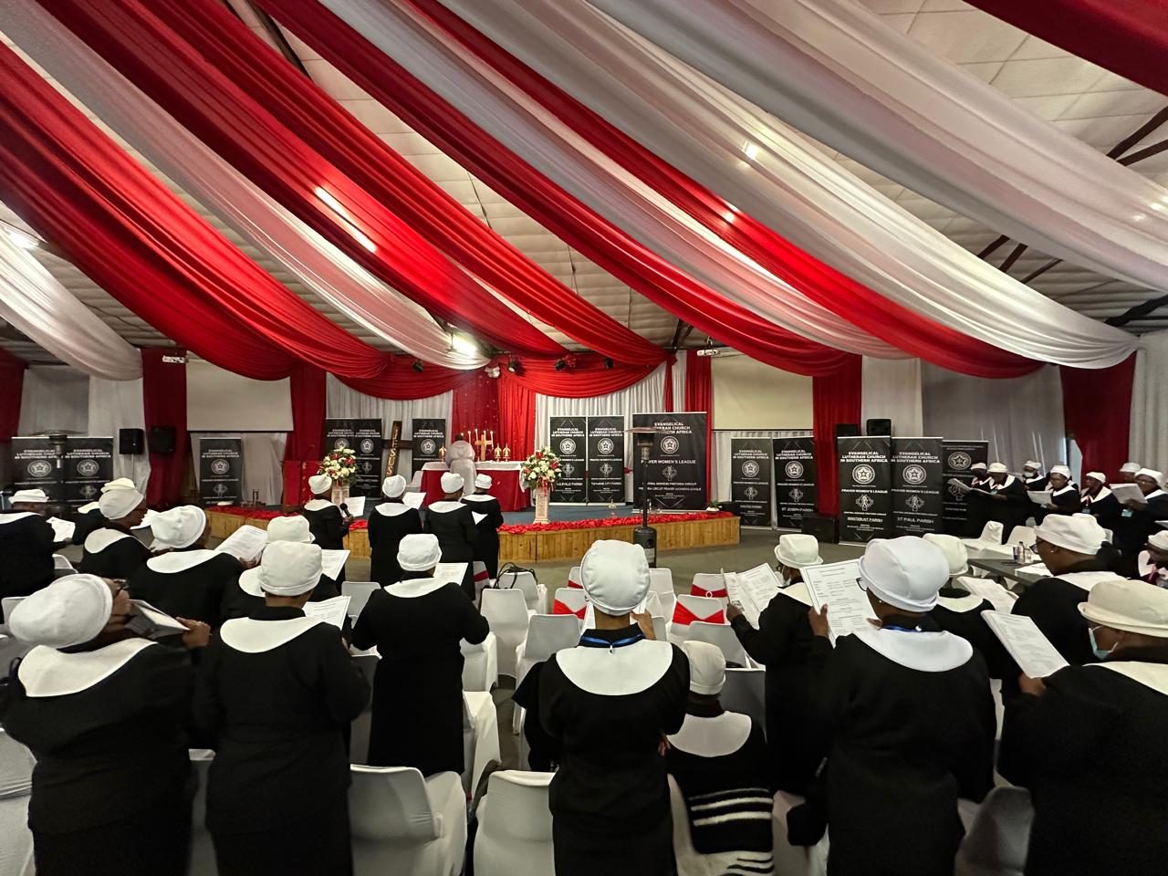Pretoria Circuit (Central Diocese) league banners for all ten parishes — carried at every event for advocacy and ownership